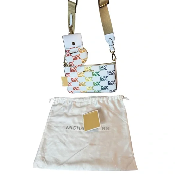 NWT MICHAEL KORS MULTI LOGO CAMERA BAG – RAINBOW PRINT CROSSBODY WITH COIN POUCH - Picture 5 of 6